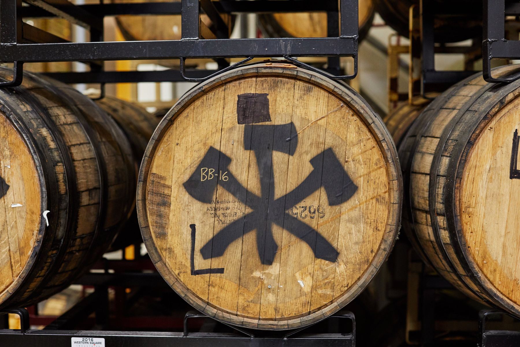 Barrels stenciled with the Three Notch'd crossed axes